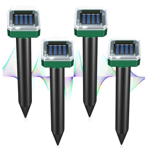 YOOYHHOME Mole Repellent Solar Powered for Lawns 4 Pack Gopher Repellent Ultrasonic Vole Repeller Chipmunk Deterrent Waterproof Groundhog Repeller Sonic Spikes Snake Get Rid of Moles in Your Yard