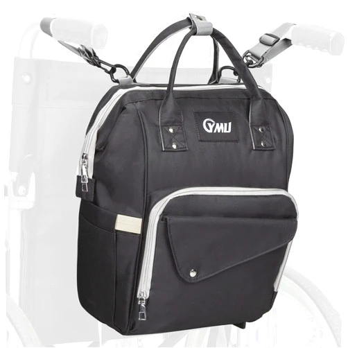 YMU Wheelchair Backpack Bag, Wheelchair Storage Pouch, Backpack for Wheelchair Users, Wheelchair Bags to Hang on Back, Wheelchair Accessories Storage Bag, Large Bag with Inner Cup Holder