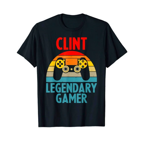 Custom Men Boy Husband PC Gamer Play Games Present CLINT Gift Name Personalized Funny Gaming Geek Birthday T-Shirt
