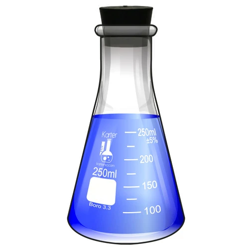 Karter Scientific 250ml Narrow Mouth Erlenmeyer Flask with Rubber Stopper, 3.3 Borosilicate Glass, Karter Scientific (Single)