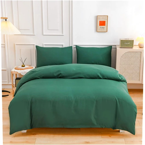 ANYSWBKN Luxury Solid Color 4-Piece Comforter Set Soft and Breathable Cotton Chemical Fiber with Zipper Closure and Edge Ties Dark Green Full