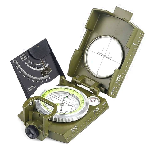 BIJIA Multifunctional Sighting Compass for Hiking,Metal Military Waterproof High Accuracy Lensatic Compass with Clinometer and Bubble Level for Hiking, Climbing, Boating, Exploring, Hunting, Geology