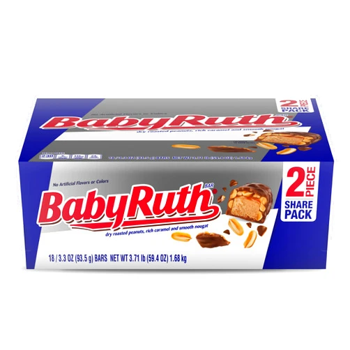 Baby Ruth, Chocolatey, Peanut, Caramel, Nougat, Share Size Individually Wrapped Candy Bars, 3.3 oz each, Bulk 18 Pack
