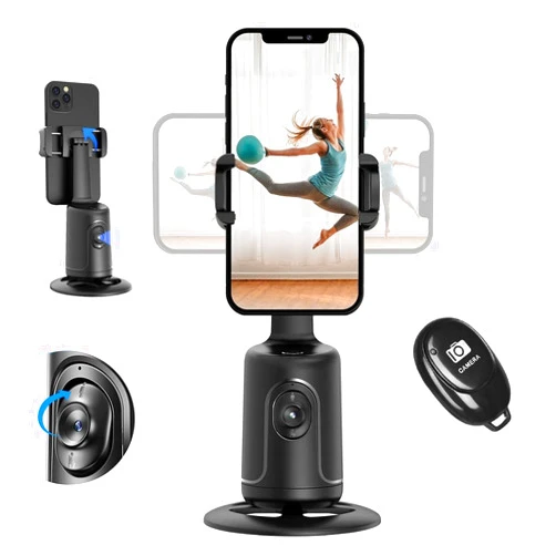 KAMISAFE Auto Face Tracking Tripod 360° Rotation - Auto Tracking Phone Holder with Remote, No App, Smart Shooting Phone Holder Moving Tripod for iPhone Content Creator Essentials for Video Live Vlog (Black)