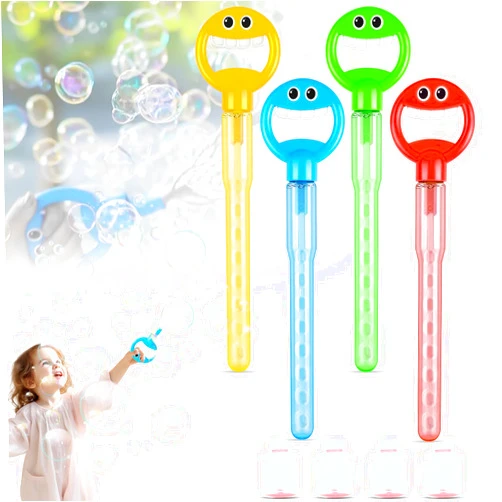 Conalaa Bubble Wands for Kids, Smiling Face Bubble Wand, 4 Pack Bubble Sticks with Bubbles Refill Solution for Summer Toy, Outdoors Activity, Bubbles Party Favors for Kids Adults, Wedding, Birthday Gift