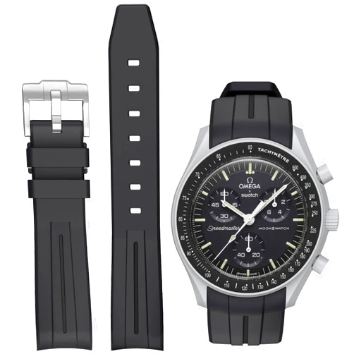 BONACE Bands for Moonswatch Watch,Curved No Gap Rubber Strap Compatible with Omega X Swatch Moonswatch Speedmaster/Rolex/SEIKO 20mm Watch,Swatch Omega Moonswatch Speedmaster Watch Replacement Band Men Women
