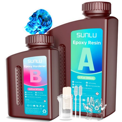 SUNLU Epoxy Resin Kit 48OZ, Crystal Clear Epoxy Resin No Bubble No Yellow, Easy to Mix 2:1 Ratio, Self Leveling Art Resin for Casting, Coating, Jewelry Making, River Table Tops, Gift(32OZ+16OZ)