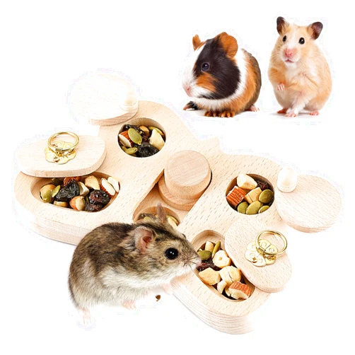 FELISTORY Wooden Foraging Toy for Small Pet - 4 in 1 Interactive Hide Treats Puzzle Snuffle Game, Mental Stimulation Toy for Guinea Pig,Rabbit,Hamster,Hedgehog, Chinchilla, Mouse,Rats,Sugar Gilders