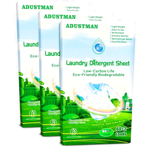 ADUSTMAN Laundry Detergent Sheets (Strips),Breeze Hypoallergenic Eco-friendly Low Suds Liquidless Earth Friendly No Plastic Jugs (186 Count (pack of 3), Fresh)