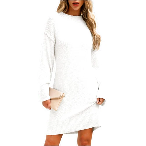 ANRABESS Sweater Dresses for Women 2024 Fall Casual Long Sleeve Crewneck Oversized Loose Knee Length Dress