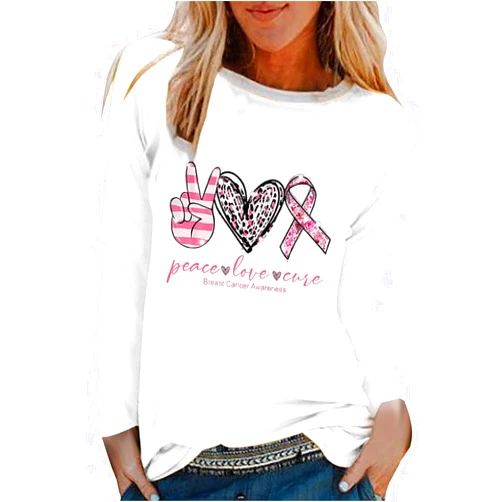 Ceboyel Womens Breast Cancer Awareness Shirts Pink Ribbon Tshirts Tees Long Sleeve Tops Funny Clothing Gifts Items