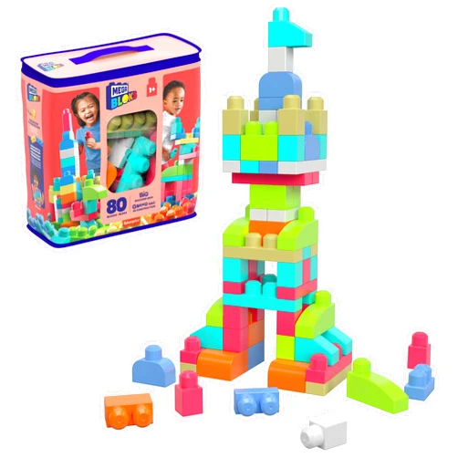 MEGA BLOKS First Builders Toddler Blocks Toys Set, Big Building Bag with 80 Pieces and Storage, Red, Ages 1+ Years
