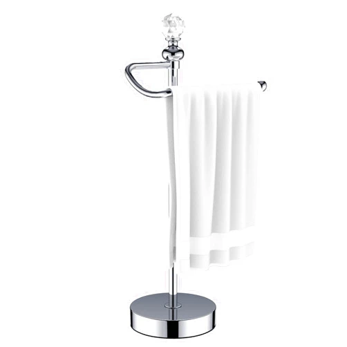 ROLABAM Heavy Weighted Hand Towel Holder (with Crystal Ball) Standing Hand Towel Holder Total Height 15.7'' for Kitchen, Bathroom, Vanity, Classic Decorative Metal Hand Towel Stand, Polished Chrome