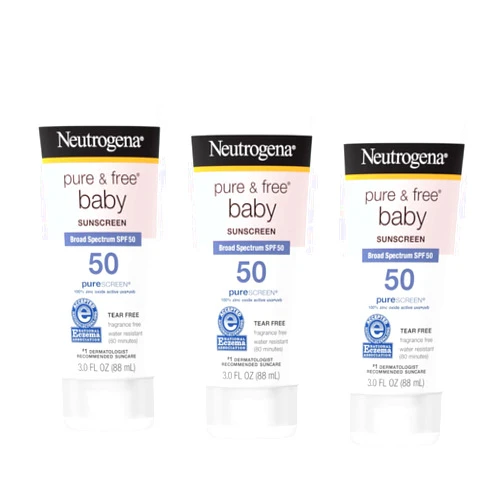 Neutrogena Pure & Free Baby Mineral Sunscreen Lotion with Broad Spectrum SPF 50 & Zinc Oxide, Water-Resistant, Hypoallergenic & Tear-Free Baby Sunscreen, 3 fl. oz, 3 pk