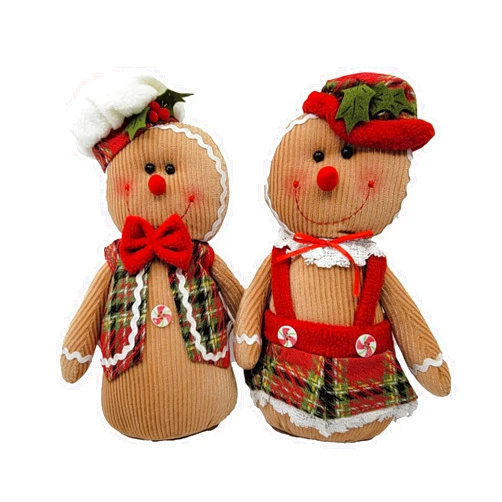 Oak Street Wholesale Stuffed Holiday Plush Gingerbread Man Boy Girl Figures Home Decor Weighted Bottoms, 12 inches Tall