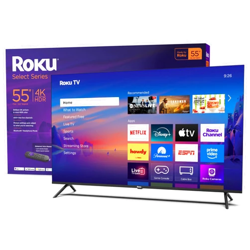 Roku Smart TV – 55-Inch Select Series, 4K HDR TV – Roku TV with Enhanced Voice Remote – Flat Screen LED Television with Wi-Fi for Streaming Live Local News, Sports, Family Entertainment