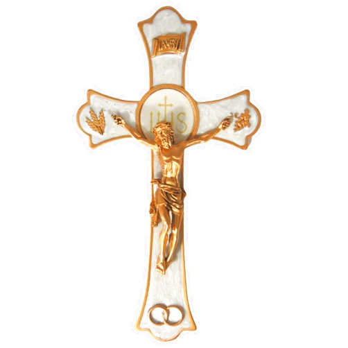 Jeweled Cross Holy Mass Wall Crucifix Wedding Rings Religious Cross for Marriage 8 Inches
