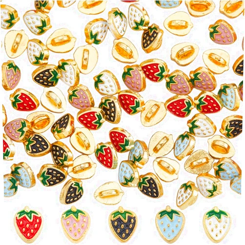 GORGECRAFT 1 Box 100Pcs Mini Alloy Enamel Buttons 5 Colors Gold Base Strawberry Decorative Shank Sewing Buttons Small Doll Clothing Fruit Button for Dolls Skirt Jewelry Making Scrapbooking 0.16x0.2in