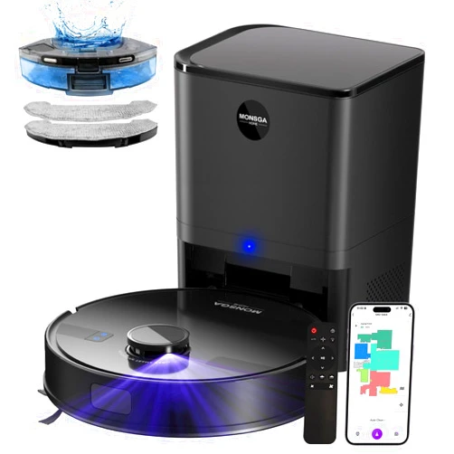 MONSGA Robot Vacuum and Mop Combo, 5000Pa Robotic Vacuum with 3.5L Self Emptying Station, Lidar Navigation Robot Vacuum Cleaner, 180mins Runtime, APP/Remote/Voice Control, for Hard Floors and Carpets