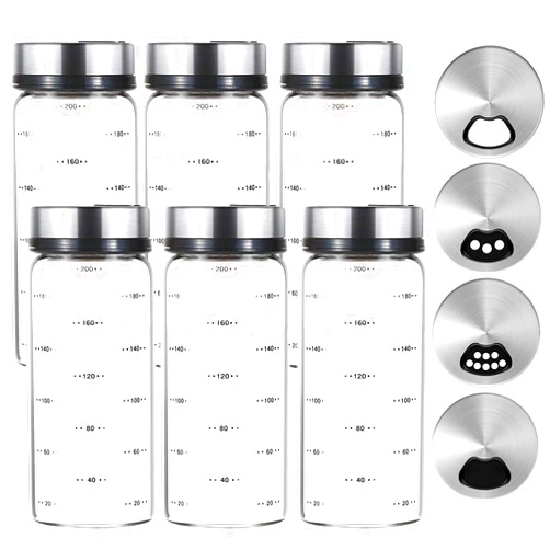 Kingrol 6 Pack Glass Spice Jars, 7 oz Salt and Pepper Shakers with Adjustable Pour Holes - for Seasonings, Herbs, Powders, Glitters