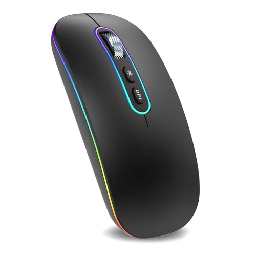 cimetech M01 Wireless Bluetooth Dual Mode Mouse, [1 Mouse for 2 Devices] [Ultra-Low Decibel Click], Rechargeable Ultra Slim LED Sleek Mouse, Plug and Play for iPad Mac Laptop Tablet PC Window - Black
