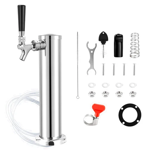 Chciyich Single Tap Keg Tower Kegerator Tower, Stainless Steel Draft Beer Tap System with Self-Closing Brass Beer Faucet, Pre-assembled 3’’ Beer Line Tap Tower Kegerator Parts for Home Brewing