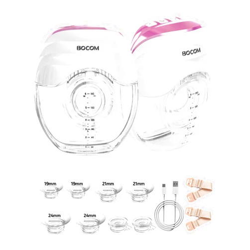 Bocom Breast Pump, Hands Free Wearable Breast Pump, Portable Electric Breastfeeding Pump with 19mm/21mm/24mm/27mm Flange, 3 Modes & 8 Levels, Smart Display, 2 Pack