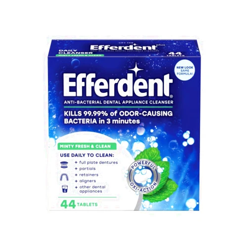 Efferdent Retainer Cleaning Tablets, Denture Cleaning Tablets for Dental Appliances, Minty Fresh & Clean, 44 Count, (Pack of 1)