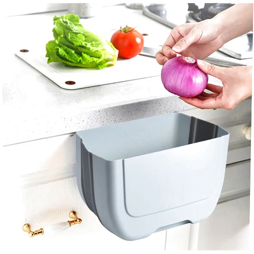 BanYakong Hanging Folding Mini Trash Can for Kitchen Cabinet Door, Small Collapsible Garbage Bin Under Sink,Wall Mounted Waste Bin- Container Cabinet/Bedroom/Bathroom (3L)(White)