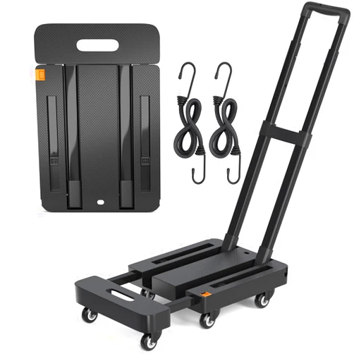 LUBBYGIM [Upgraded Version] Folding Hand Truck Dolly, 450LBS Heavy Duty Luggage Cart, Utility Cart with 6 Wheels & 2 Elastic Ropes for Luggage Travel Moving Shopping Airport Office Use