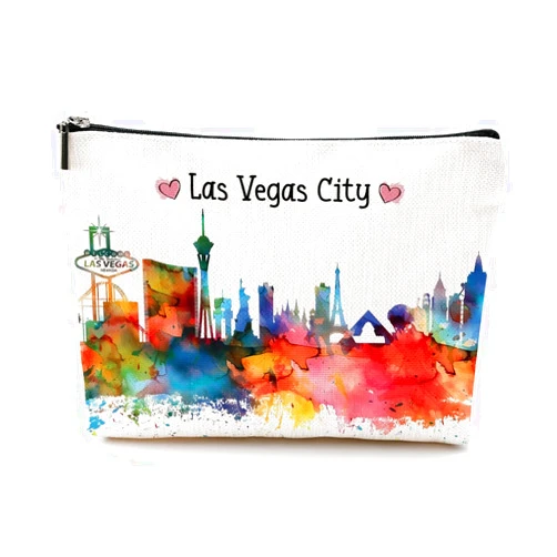 EIXU Las Vegas Lovers Gift Watercolor Las Vegas Makeup Bag Cosmetic Bag Paris Travel Souvenir Merch Girls Trip Gifts Favors Birthday Christmas Friendship Gifts for Women Soul Sister Daughter Birthday