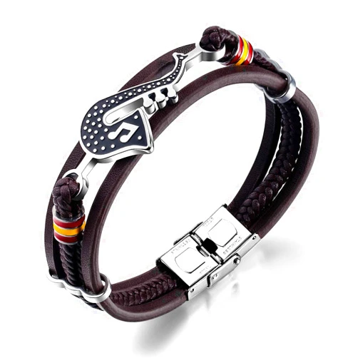 Mishow Men's Multilayer Braided Leather Cuff Bracelet Sax Jazz Music Instruments Saxophone Bracelet