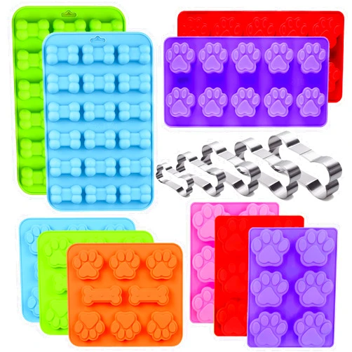 SAGOOITS Set of 15-Dog Treat Molds Silicone,Dog Paw and Bone Silicone Molds,Non-Stick Food Grade Silicone Molds for frozen treats, Baking Mold for Jelly, Candy, Chocolate,Ice Cube, Dog Snack Biscuits