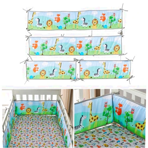 EROCK Breathable Crib Kids Protective Pad Sets,4 in 1 Soft Cotton Crib Liner Padded Prevent Bumperless Crib Bedding Set for Boys and Girls, Safe Bed Protector Liner for Crib 4 Sides