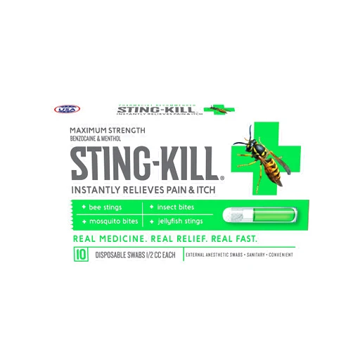 Sting-kill First Aid Anesthetic Swabs, Instant Pain + Itch Relief from Bee Stings and Bug Bites, 10-Count