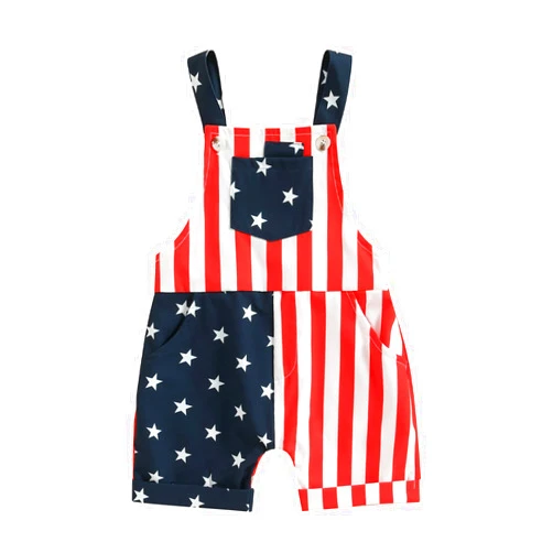 SAYOO Toddler Boy Girl Overalls Fourth of July American Flag Overalls Shorts Kids Summer Suspender Jumpsuit Romper Outfit