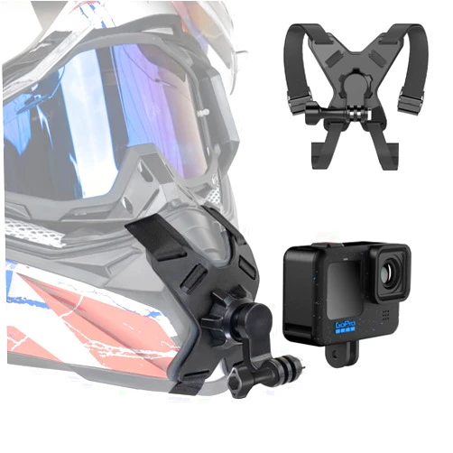 SUREWO Helmet Chin Mount, Motorcycle Dirt Bike Bicycle Strap Holder Clamp Mounts Compatible with GoPro Hero 13,12,11,10, 9, 8, 7, (2018), 6 5,DJI Osmo Action 2,3,4, 5 pro,AKASO and Most Action Cameras