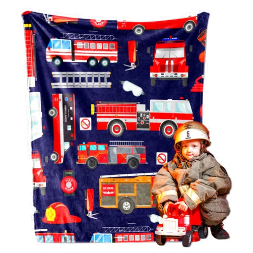 MATCHASTAR Fire Truck Blanket for Boys, Fire Truck Throw Blanket for Kids, Blue Firefighter for Teens, Soft Lightweight Flannel Truck Car Blankets for Teen Men Birthday Gifts Sofa Couch Bed Decor 40x30In