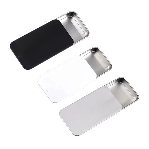 Psyqtsuary 3 PCS Metal Tin Box Containers Empty Slide Top Small Metal Containers Rectangular Empty Hinged Tins Box Containers 3.15 by 1.96 by 0.59 Inch for Candies Jewelry Crafts Pills Survival Kit