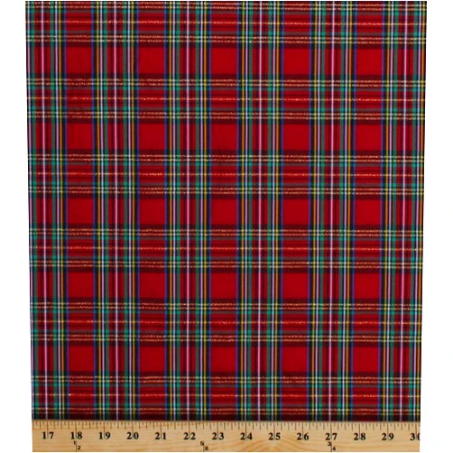 Generic Double-Face 2-Sided Yarn-Dyed Taffeta Red Green Holiday Plaid with Metallic Gold 60