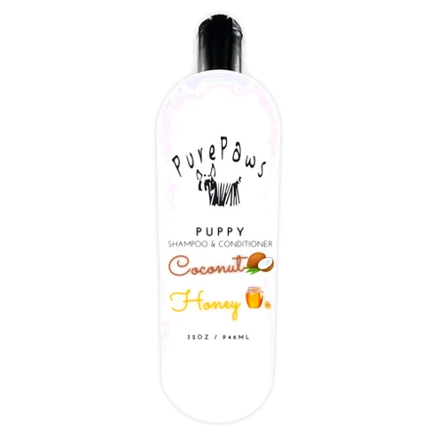 Pure Paws Puppy Shampoo & Conditioner | Coconut+Honey Oil, Aloe Vera | 32oz