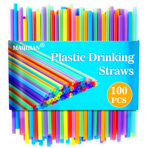 MAQIHAN 100pcs Plastic Colorful Drinking Straws - Cocktail Straws Drinking Straws Plastic disposable Stirrer Drinking Straws Bulk Party Straws 19x0.55CM for Women Men Adults for juice, cocktails.