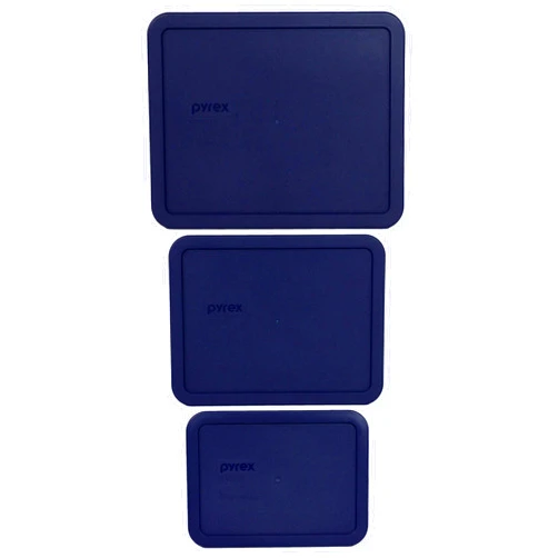 Pyrex (1) 7210-PC 3-Cup, (1) 7211-PC 6-Cup, & (1) 7212-PC11-Cup Blue Plastic Storage Lids, Made in USA