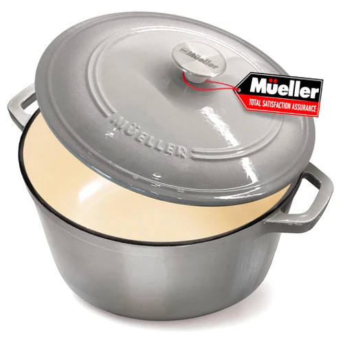 MUELLER HOME Mueller 6 Quart Enameled Cast Iron Pot Dutch Oven, Heavy-Duty Oven-Safe up to 500° F, & Across All Cooktops, Casserole Dishes for Ovens, Bread Pan with Lid and Knob, Cast Iron Cookware, Grey