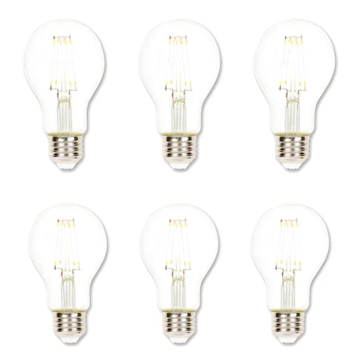 Westinghouse 5316420 4.5 Watt (40 Watt Equivalent) A19 Dimmable Clear Filament LED Light Bulb, Medium Base, 6-Pack
