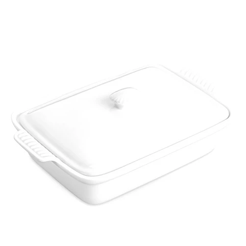 MALACASA 3.4 Quart Baking Dish With Lid, Porcelain Casserole dish with Lid, 13 x 9 Lasagna Pan Deep with Lid, Rectangular Bakeware With Handle, Microwave, Oven Safe, White, Series BAKE
