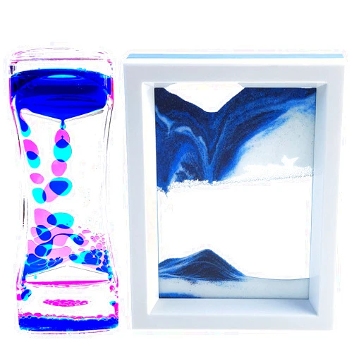 FKYTION Liquid Motion Bubbler Timer and Moving Sand Art Picture 2 Pack Colorful Hourglass Liquid Bubbler Art Toys Activity Calm Relaxing Desk Toys Voted Best Gift!