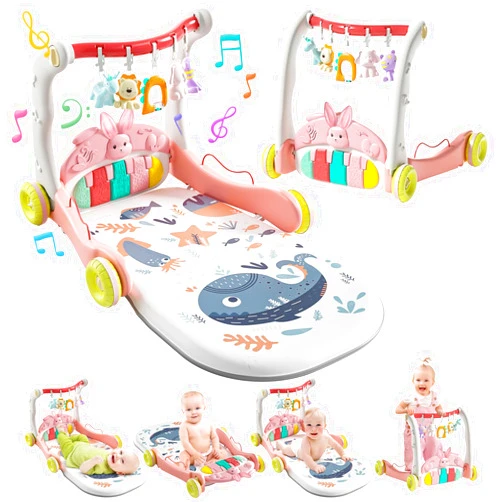 CUTE STONE Baby Play Mat Activity Gym, Baby Gym Playmat with Play Piano, Baby Learning Walker for Girls, Tummy Time Mat for Infant, Activity Center for Babies Newborn