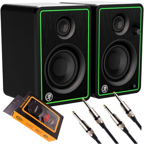 Mackie CR Series Studio Monitor (CR3-XBT) 3 Inches Creative Reference Multimedia Monitor with Bluetooth and Pair of EMB Cables with Gravity Magnet Phone Holder Bundle