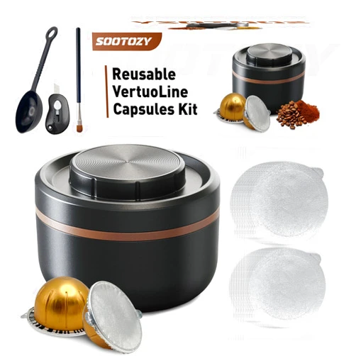 Sootozy Reusable Vertuo Pods Kit for Nespresso, Reusable Vertuo Capsule for Nespresso with 100PC AL Foil Seals Lids, Refillable Coffee Pods for VertuoLine Compatible with Nespresso VertuoPlus Espresso Machine